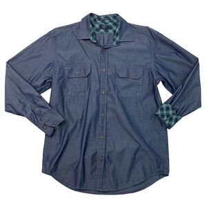 Lincs Shirt Mens M Medium Windsor Blue Cotton Long Sleeve Pocket Button Up